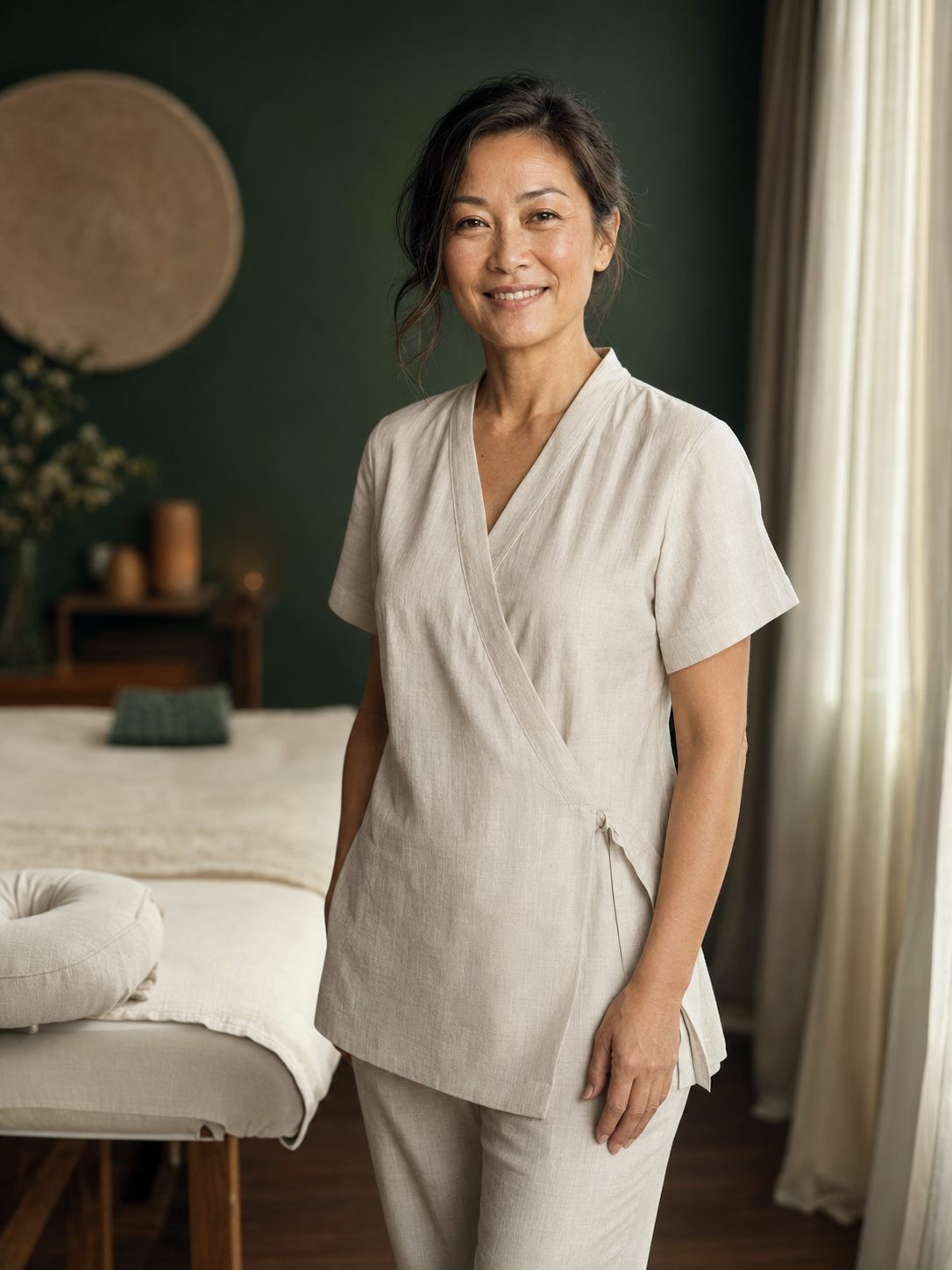 Massage therapist in the treatment room